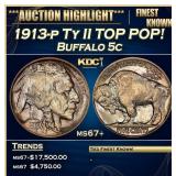 *Highlight* 1913-p Ty II Buffalo Nickel TOP POP! 5