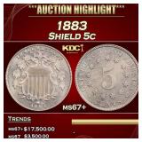 *Highlight* 1883 Shield Nickel 5c ms67+ SEGS (fc)