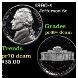 1990-s Proof Jefferson Nickel 5c Grades GEM++ Proo