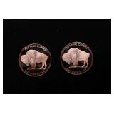 Group of Two 1oz .999 Fine Copper Bullion Rounds -