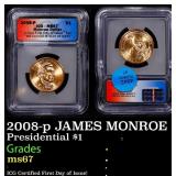 2008-p JAMES MONROE Presidential Dollar 1 ICG