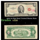 1953 $2 Red Seal United States Note Grades vf++