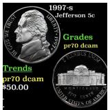 1997-s Proof Jefferson Nickel 5c pr70 dcam SEGS