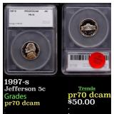 1997-s Proof Jefferson Nickel 5c pr70 dcam SEGS