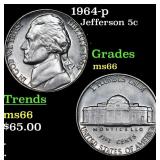 1964-p Jefferson Nickel 5c Grades GEM+ Unc