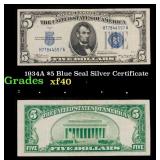 1934A $5 Blue Seal Silver Certificate Grades xf