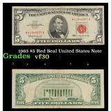 1963 $5 Red Seal United States Note Grades vf++