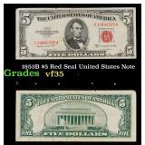 1953B $5 Red Seal United States Note Grades vf++