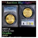 PCGS 1907-p Gold Liberty Double Eagle $20 ms64 PCG