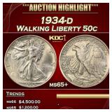 1934-d Walking Liberty Half Dollar 50c ms65+ SEGS