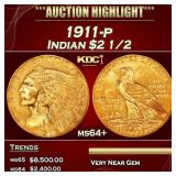 1911-p Gold Indian Quarter Eagle $2 1/2 ms64+ SEGS