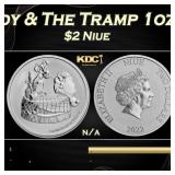 2022 Disney Lady & The Tramp 1oz Silver $2 Niue Gr