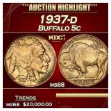 1937-d Buffalo Nickel 5c ms68 SEGS