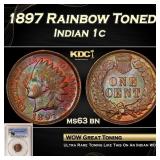 PCGS 1897 Indian Cent Rainbow Toned 1c ms63 bn PCG