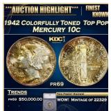 1942 Proof Mercury Dime Colorfully Toned  Top Pop!