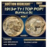 1913-p Ty I Buffalo Nickel TOP POP! 5c ms68+ SEGS