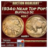 1934-d Buffalo Nickel Near Top Pop! 5c ms66+ SEGS