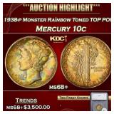 1938-p Mercury Dime Monster Rainbow Toned TOP POP!