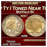 YO 1913-p Ty I Buffalo Nickel Toned Near Top Pop!