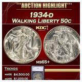 1934-d Walking Liberty Half Dollar 50c ms65+ SEGS