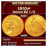 YO 1910-p Gold Indian Quarter Eagle $2 1/2 ms65 SE