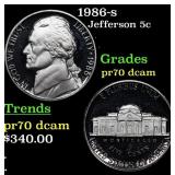 1986-s Proof Jefferson Nickel 5c pr70 dcam SEGS