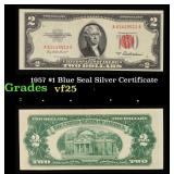 1957 $1 Blue Seal Silver Certificate Grades vf+