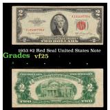 1953 $2 Red Seal United States Note Grades vf+