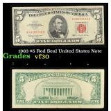 1963 $5 Red Seal United States Note Grades vf++