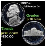 1987-s Proof Jefferson Nickel 5c Graded pr70 dcam