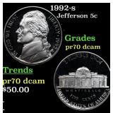 1992-s Proof Jefferson Nickel 5c pr70 dcam SEGS