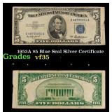 1953A $5 Blue Seal Silver Certificate Grades vf++