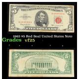 1963 $5 Red Seal United States Note Grades vf+