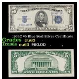 1934C $5 Blue Seal Silver Certificate Grades Selec