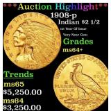 *Highlight* 1908-p Gold Indian Quarter Eagle $2 1/