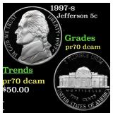 1997-s Proof Jefferson Nickel 5c pr70 dcam SEGS