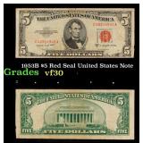 1953B $5 Red Seal United States Note Grades vf++