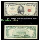 1963 $5 Red Seal United States Note Grades vf+