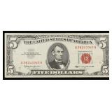 1963 $5 Red Seal United States Note Grades Choice