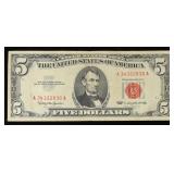 1963 $5 Red Seal United States Note Grades xf