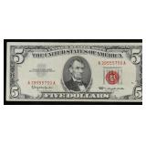 1963 $5 Red Seal United States Note Grades vf++