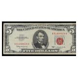 1963 $5 Red Seal United States Note Grades vf+