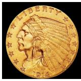 *Highlight* 1914-p Gold Indian Quarter Eagle $2 1/