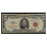 1963 $5 Red Seal United States Note Grades vf+