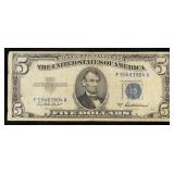 1953A $5 Blue Seal Silver Certificate Grades vf++