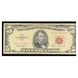 1963 $5 Red Seal United States Note Grades vf+