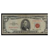 1963 $5 Red Seal United States Note Grades vf+