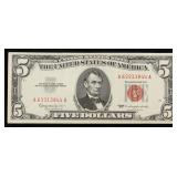 1963 $5 Red Seal United States Note Grades xf+