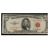 1953A $5 Red Seal United States Note Grades vf+