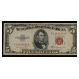 1953B $5 Red Seal United States Note Grades vf++